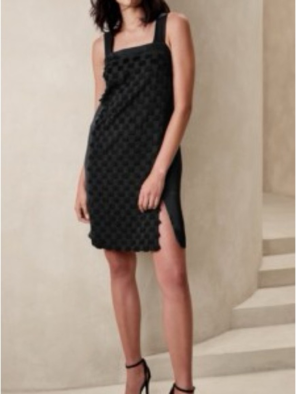 Banana Republic Black Satin knee length Dress with Side Slit New With Tag